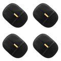 Set of four black pet grooming gloves with textured mesh surface and yellow tags