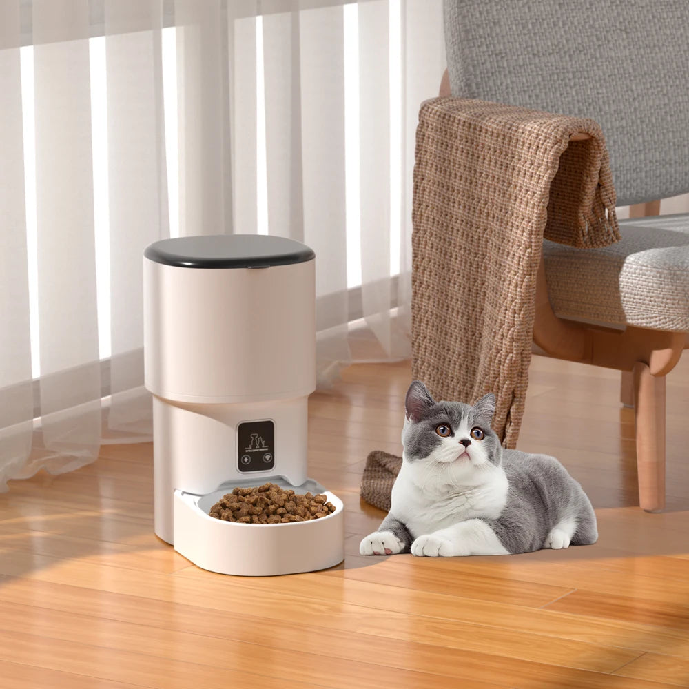 FreshPaws™4L WIFI Button Automatic Cat Feeder Intelligent Cat and Dog Pet Feeder Smart Pet Cat Food Dispenser Pet Feeder(No 5V 1A plug)