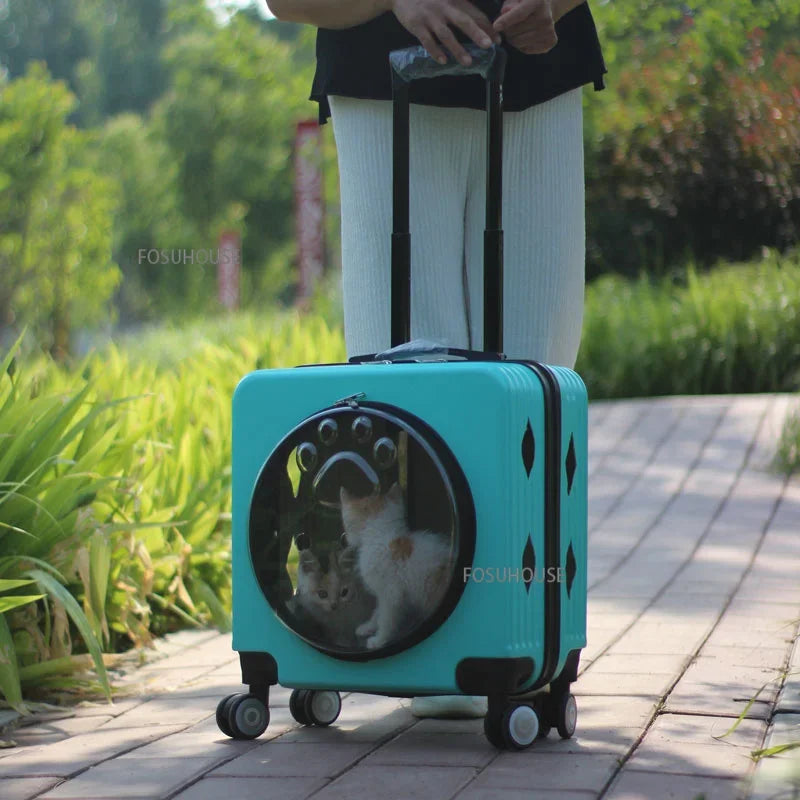 ClearVoyage™ Pet Travel Carrier – Transparent Breathable Trolley & Shoulder Backpack for Cats & Small Dogs