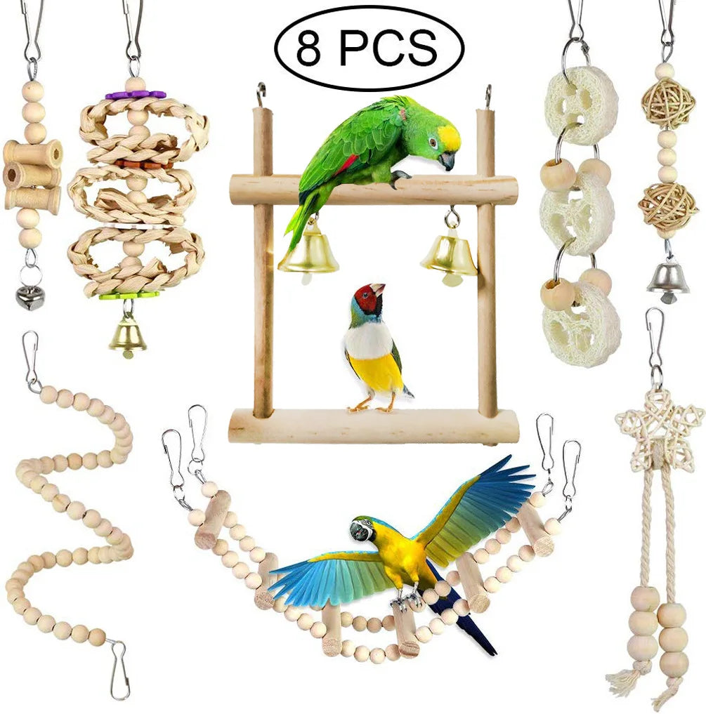 Interactive FeatherFun™ balance training toy for parrots and birds, featuring bright colors and engaging shapes.