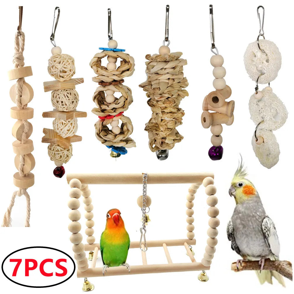 Interactive FeatherFun™ Balance Training Toy for parrots, showcasing bright colors and engaging design for bird intelligence.