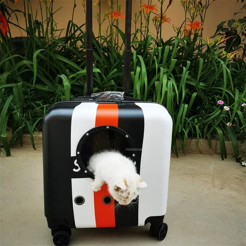 CrystalRide™ Pet Carrier – Transparent Rolling Trolley & Backpack for Cats & Small Dogs | Breathable Outdoor Travel Bag