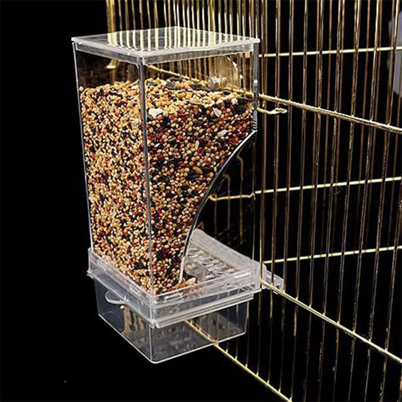 Zero-waste automatic feeder for parakeets and budgies by Petivo, showcasing a clean, mess-free design.