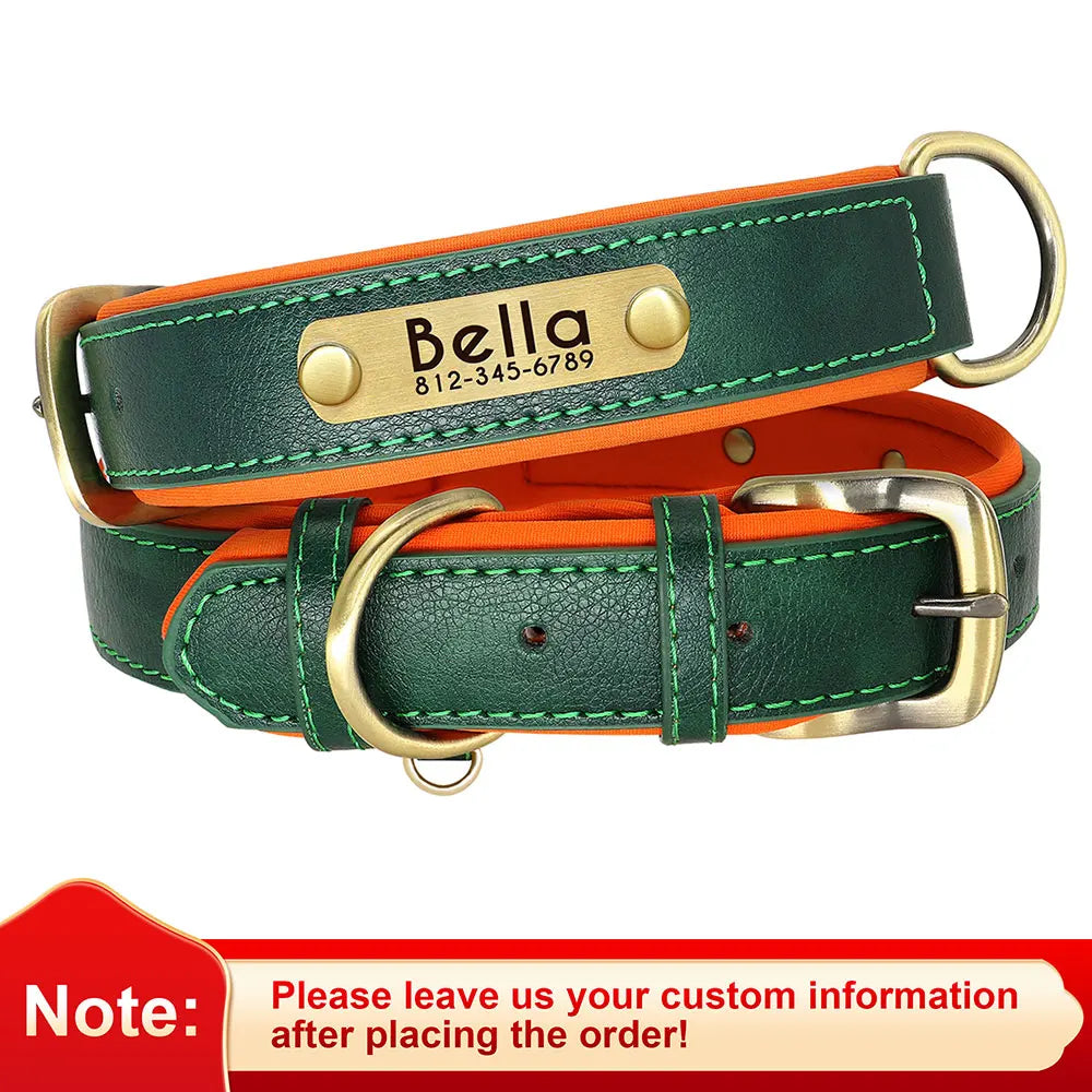 UrbanPaws™ Custom Collar – Wide Soft PU Leather Dog Collar with Personalized Name Tag