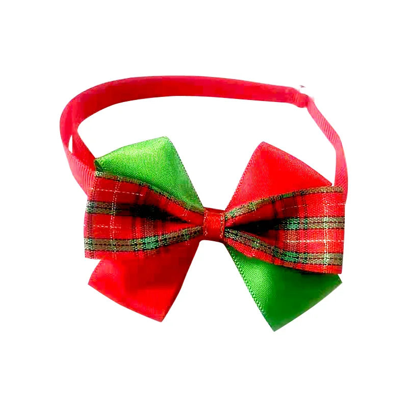 Adjustable SnuggleNest™ Christmas bow tie collar for dogs and cats, featuring festive holiday design in vibrant colors.