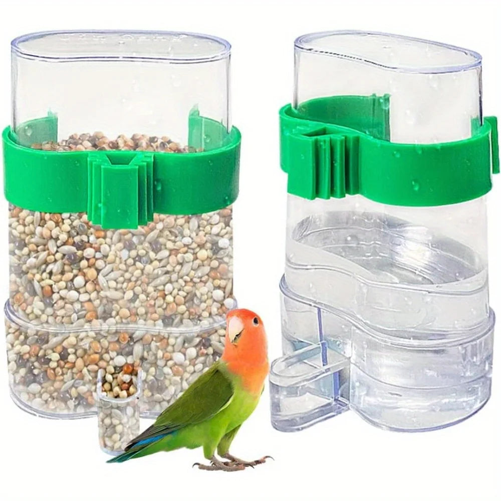 Crystal Clear Cage Guard by Petivo, automatic food and water container for pets, showing anti-scatter design in use.