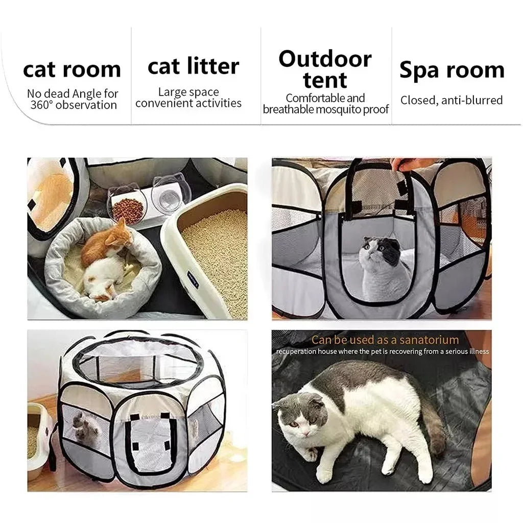 FurFort™ Foldable Pet Tent & Playpen in a cozy setting, designed for dogs and cats, showcasing its portable travel features.