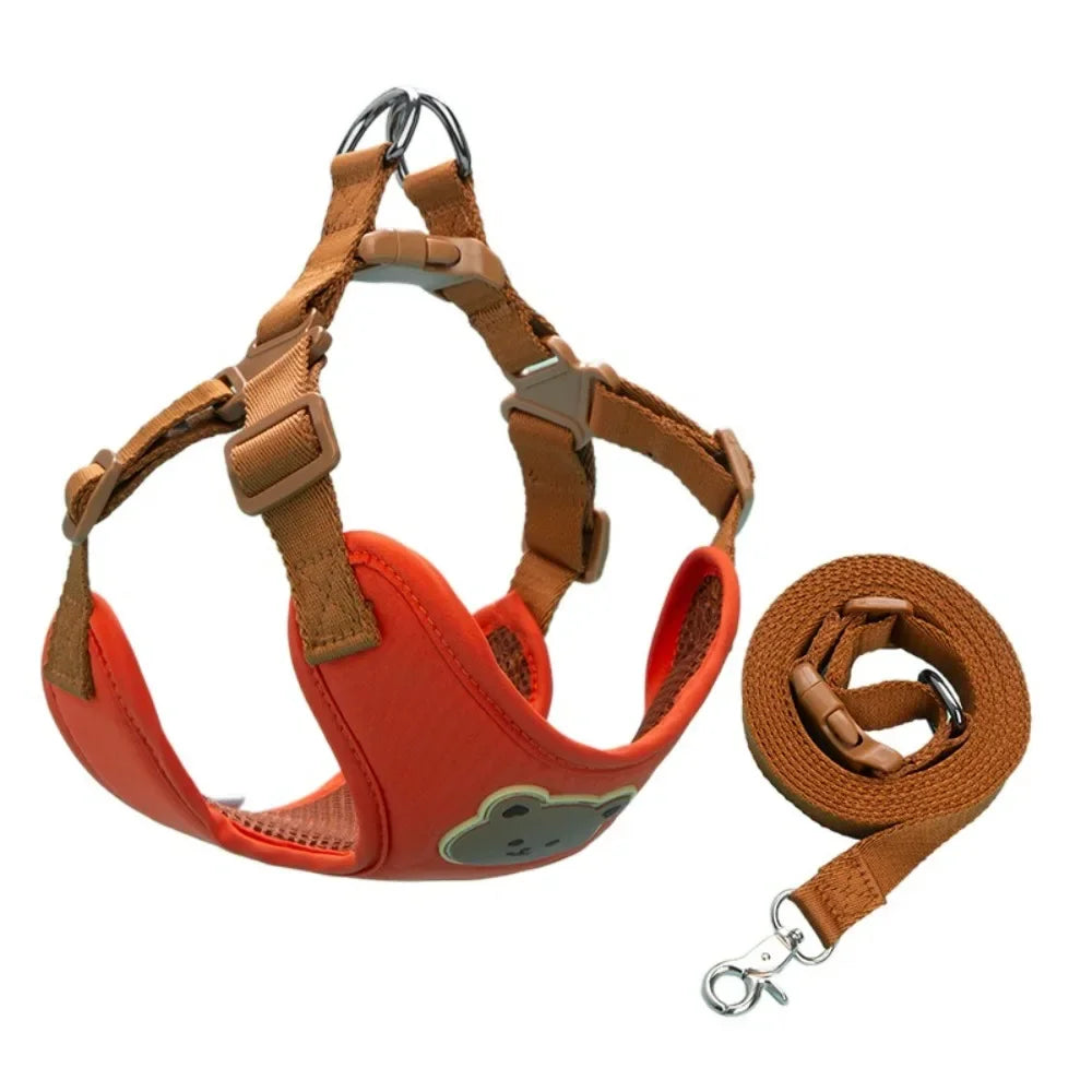ComfyWalk adjustable pet harness in blue, designed as a no-pull chest vest for small and medium dogs with leash.