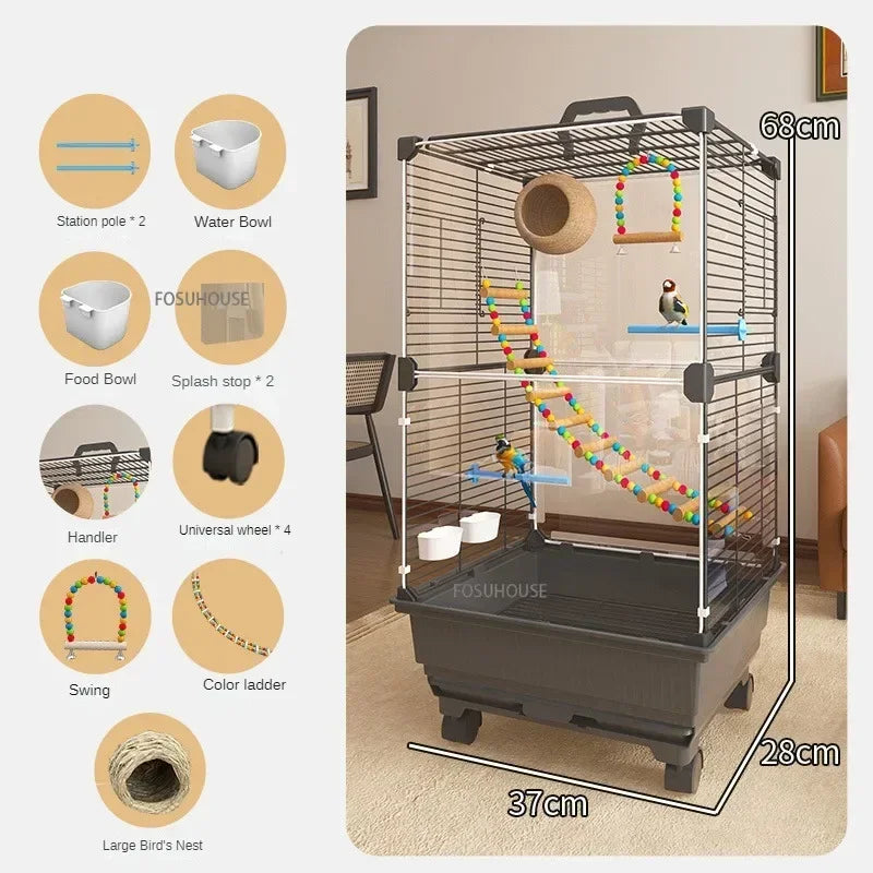 RoyalWing™ Bird Villa – Luxury Wrought Iron Cage for Budgies, Cockatiels & Parrots | Spacious Splash-Proof Design