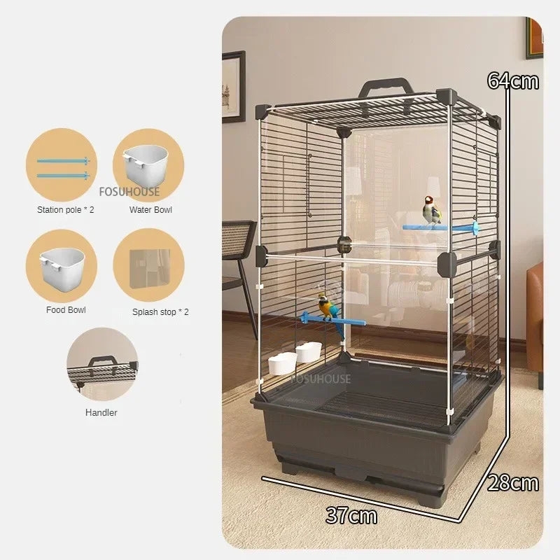 RoyalWing™ Bird Villa – Luxury Wrought Iron Cage for Budgies, Cockatiels & Parrots | Spacious Splash-Proof Design