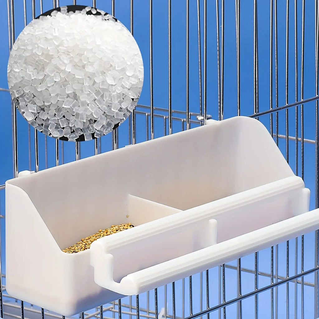 Twin-Grid Pro double-compartment parrot feeder by Petivo, featuring integrated design and vibrant colors for easy access.