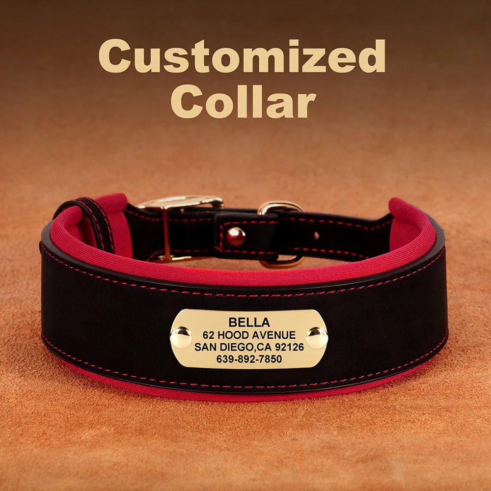 LuxePaws™ Custom Dog Collar – Wide PU Leather Personalized Collar with Name Tag for All Dog Sizes