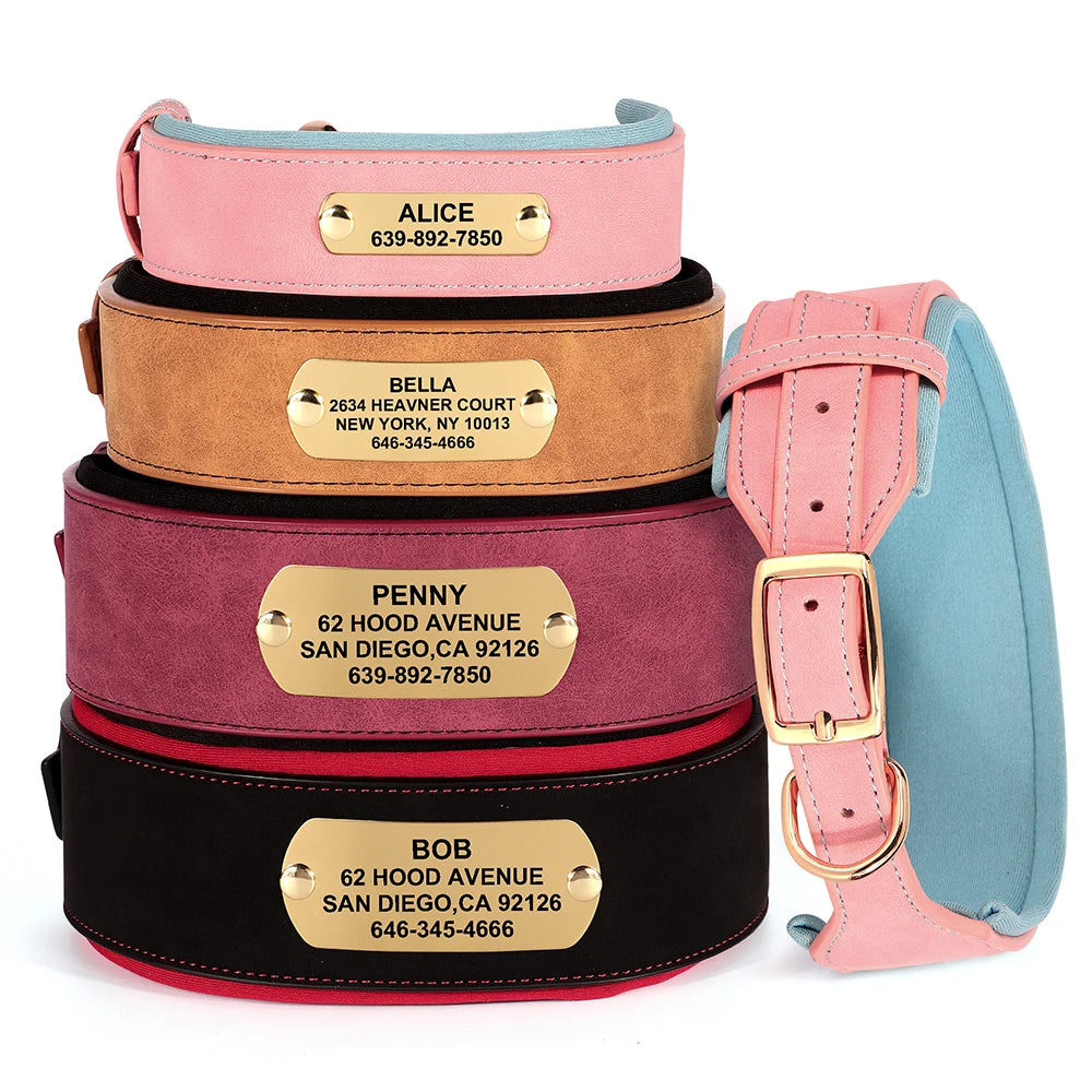 LuxePaws™ Custom Dog Collar – Wide PU Leather Personalized Collar with Name Tag for All Dog Sizes