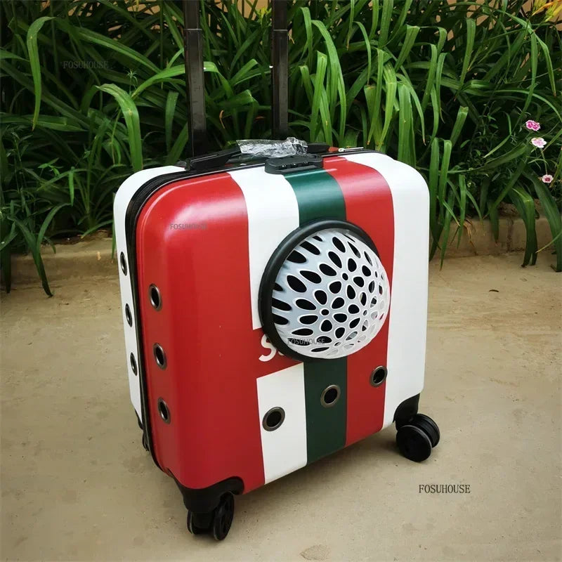 CrystalRide™ Pet Carrier – Transparent Rolling Trolley & Backpack for Cats & Small Dogs | Breathable Outdoor Travel Bag
