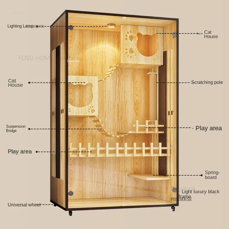 RoyalPaws™ Luxury Cat Villa – Solid Wood Oversized Indoor Cat House with Waterproof Design & Spacious Multi-Level Comfort