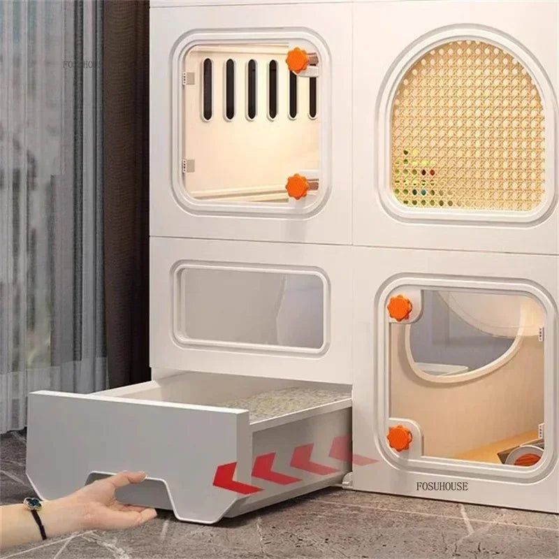 LitterLuxe™ Cat Home – Minimalist Indoor Villa with Built-In Litter Box & Pet Cage Comfort