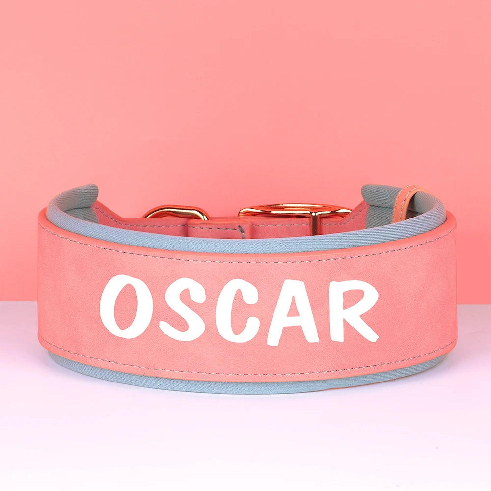 LuxePaws™ Custom Dog Collar – Wide PU Leather Personalized Collar with Name Tag for All Dog Sizes