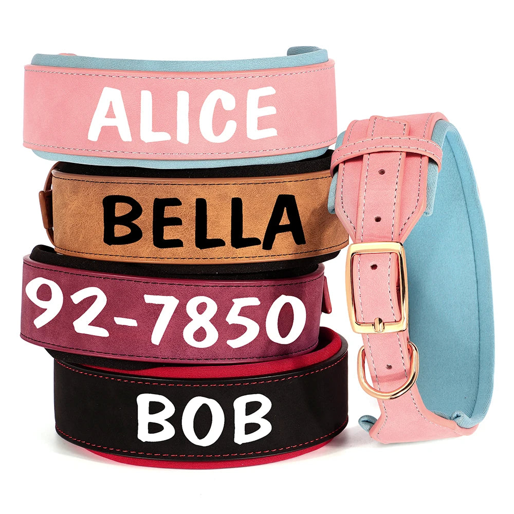 LuxePaws™ Custom Dog Collar – Wide PU Leather Personalized Collar with Name Tag for All Dog Sizes
