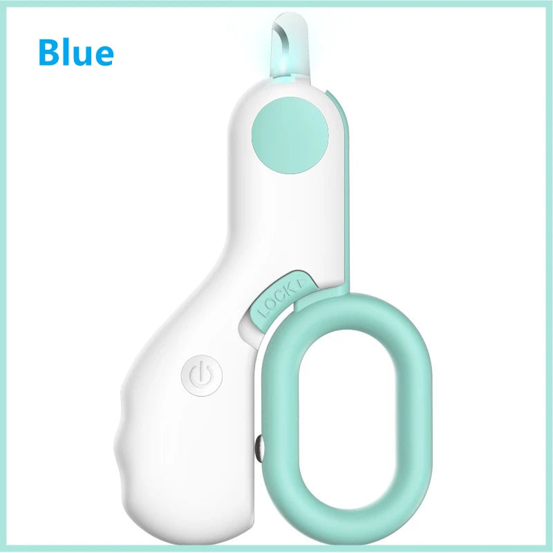 GlowTrim™ LED pet nail clipper with ergonomic handle, designed for professional grooming of dogs and cats.