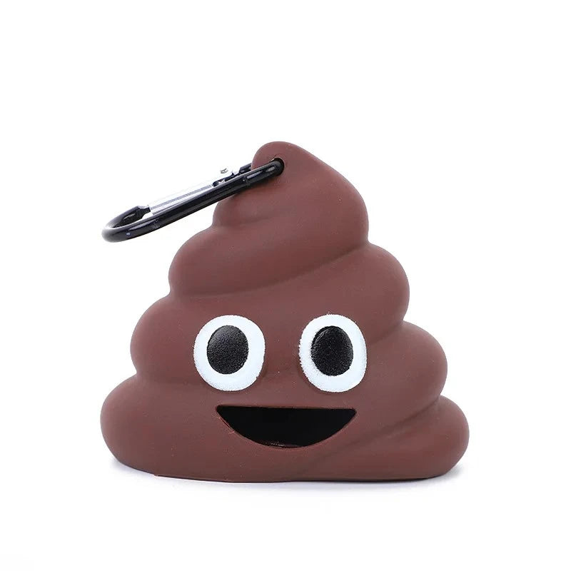 Durable EmojiPaw™ portable waste bag dispenser in fun design, attached to dog leash for easy access during walks.
