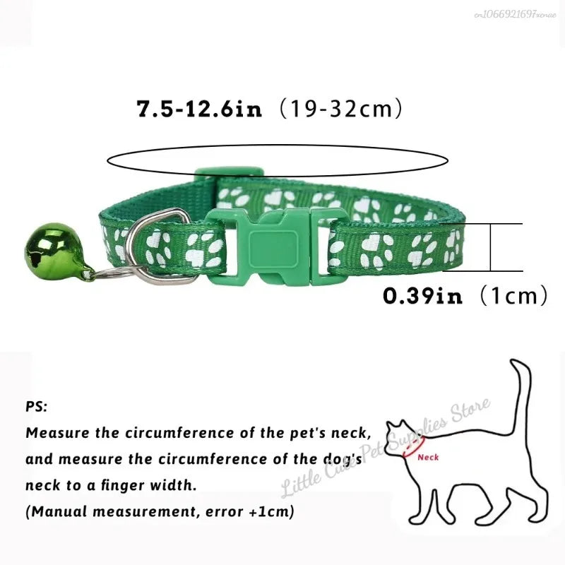 Colorful PawGuard™ pet collar with bell, featuring cartoon footprints, adjustable design for dogs and cats.