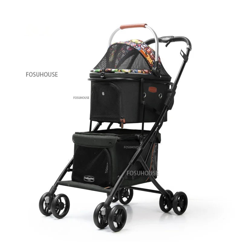 PawVoyage™ Luxury Pet Stroller – Foldable 4-Wheel Travel Carrier for Cats & Dogs | Breathable & Windproof