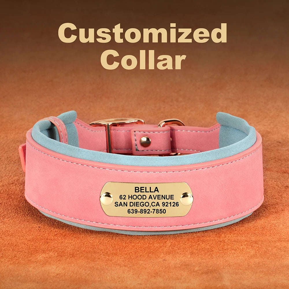 LuxePaws™ Custom Dog Collar – Wide PU Leather Personalized Collar with Name Tag for All Dog Sizes