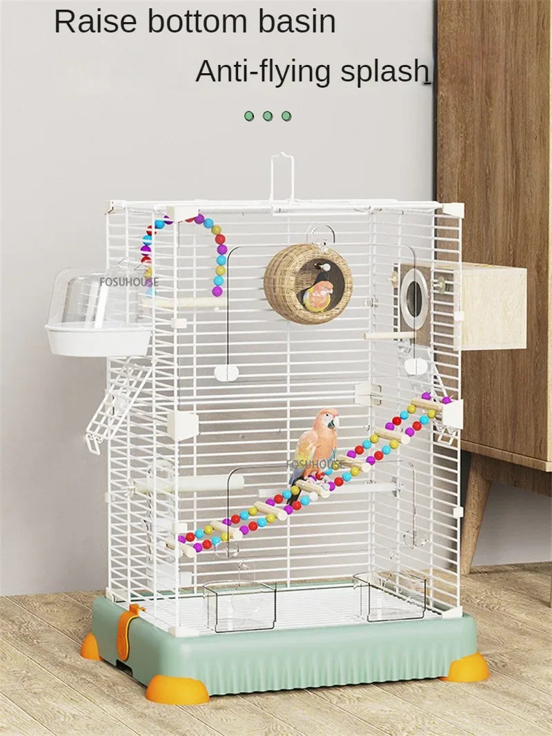 AviaryLux™ Bird Cage – Large Wrought Iron Luxury Home for Budgies, Cockatiels & Parrots | Splash-Proof Design