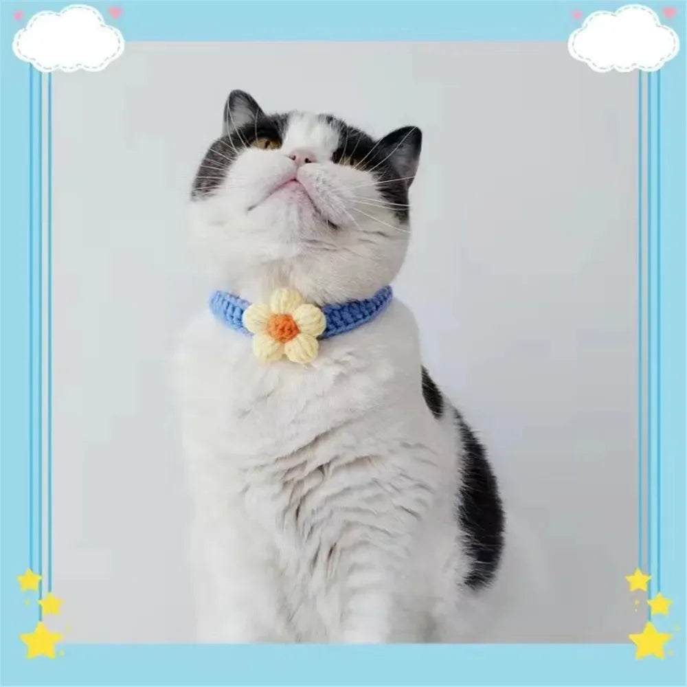 Ultra-soft PetalPals™ crochet bowtie necklace with a flower charm, lightweight and adjustable for pets.