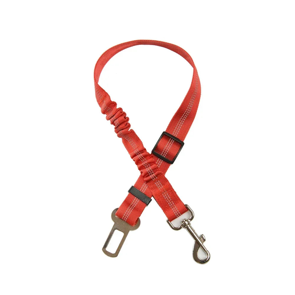 Adjustable SafePaws™ dog car seat belt with reflective elastic for safe travel, featuring a sturdy clip and durable design.