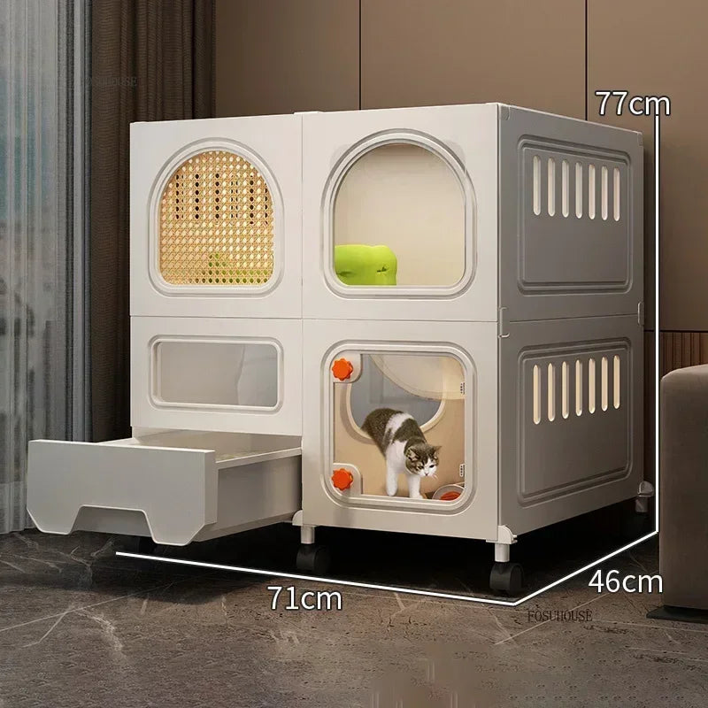 LitterLuxe™ Cat Home – Minimalist Indoor Villa with Built-In Litter Box & Pet Cage Comfort