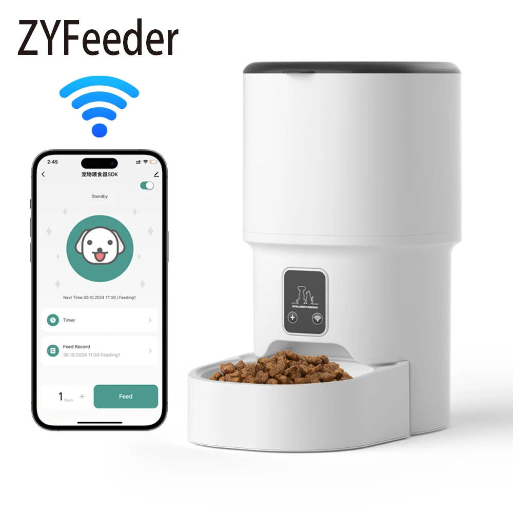 FreshPaws™4L WIFI Button Automatic Cat Feeder Intelligent Cat and Dog Pet Feeder Smart Pet Cat Food Dispenser Pet Feeder(No 5V 1A plug)