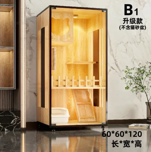 RoyalPaws™ Luxury Cat Villa – Solid Wood Oversized Indoor Cat House with Waterproof Design & Spacious Multi-Level Comfort