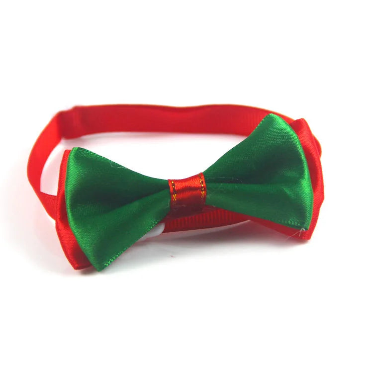 Adjustable SnuggleNest™ Christmas bow tie collar for dogs and cats in festive holiday design.