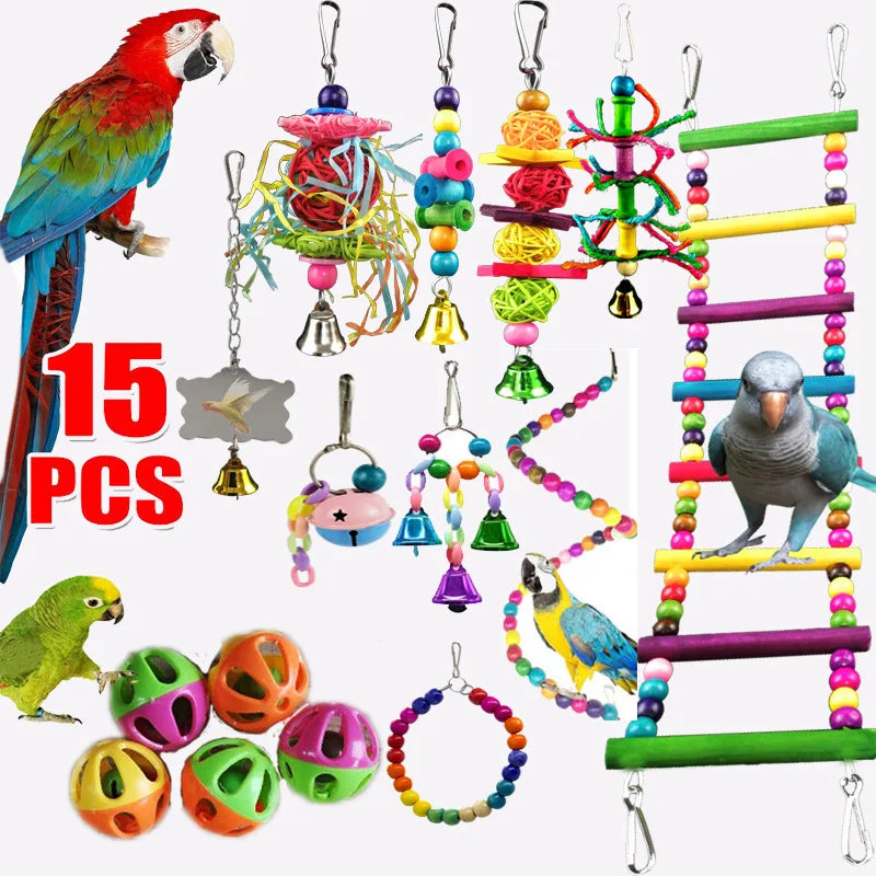 Interactive FeatherFun™ balance training toy for parrots and birds, showcasing colorful feathers and engaging design.