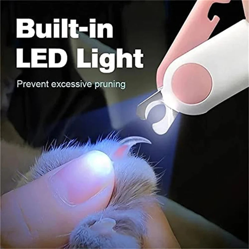 GlowTrim™ LED pet nail clipper with ergonomic handle, designed for easy grooming of dogs and cats.