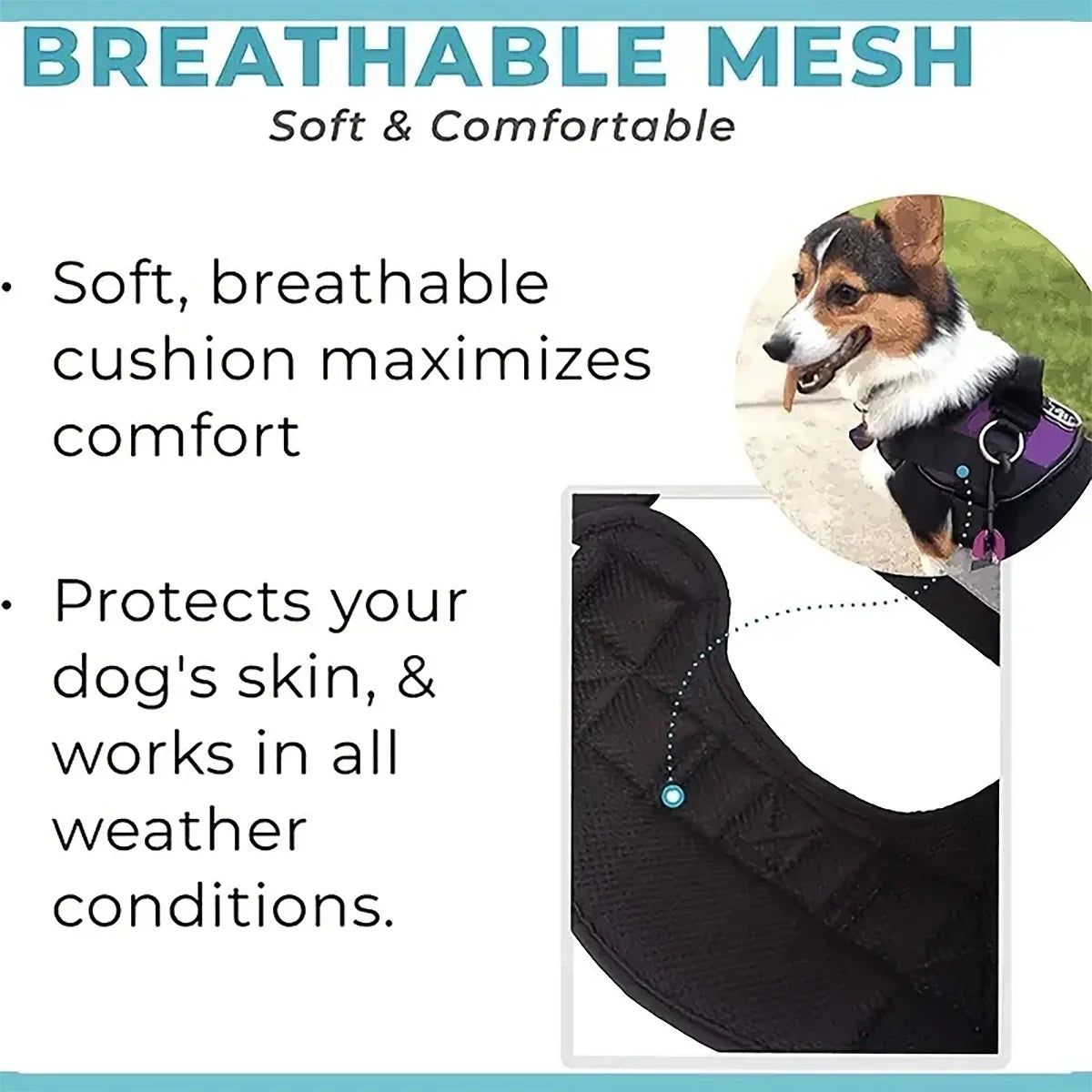 Reflective ComfortFit™ no-pull dog harness in blue, featuring adjustable straps and breathable fabric for pets.