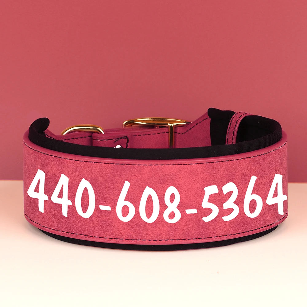 LuxePaws™ Custom Dog Collar – Wide PU Leather Personalized Collar with Name Tag for All Dog Sizes