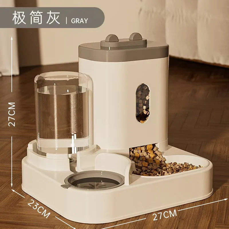 Automatic circulating waterer and tilted food bowl for cats and dogs by Petivo, designed for quiet hydration.