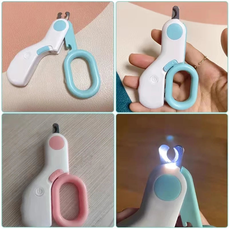 GlowTrim™ LED pet nail clipper, professional grooming scissors for dogs and cats with a bright LED light feature.