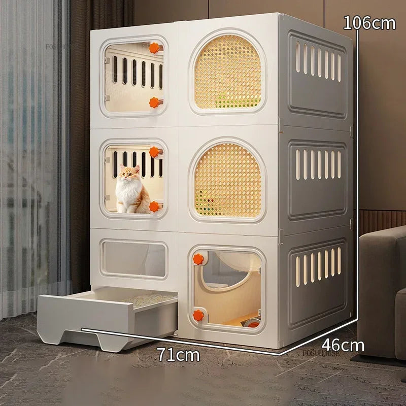 LitterLuxe™ Cat Home – Minimalist Indoor Villa with Built-In Litter Box & Pet Cage Comfort