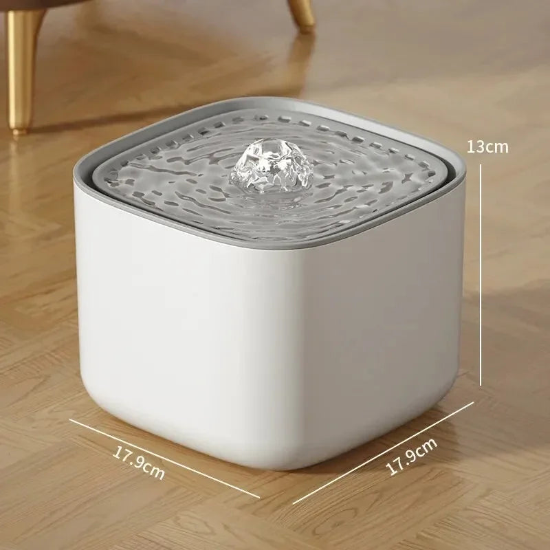 PureFlow 3L water fountain with a 5-stage filtration system, designed for cats and dogs, featuring an automatic 100oz dispenser.