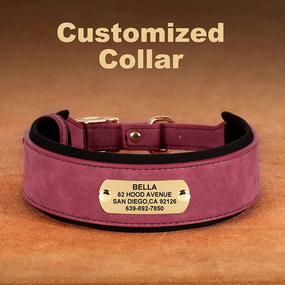 LuxePaws™ Custom Dog Collar – Wide PU Leather Personalized Collar with Name Tag for All Dog Sizes