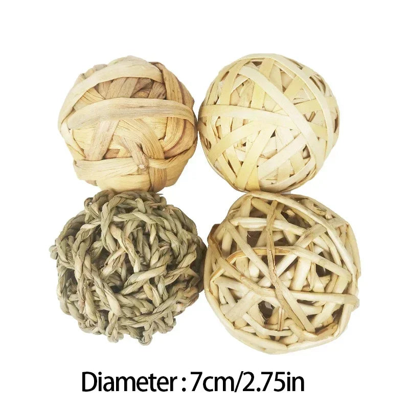 Interactive grass chew balls for small pets like guinea pigs and hamsters in various styles by Petivo.