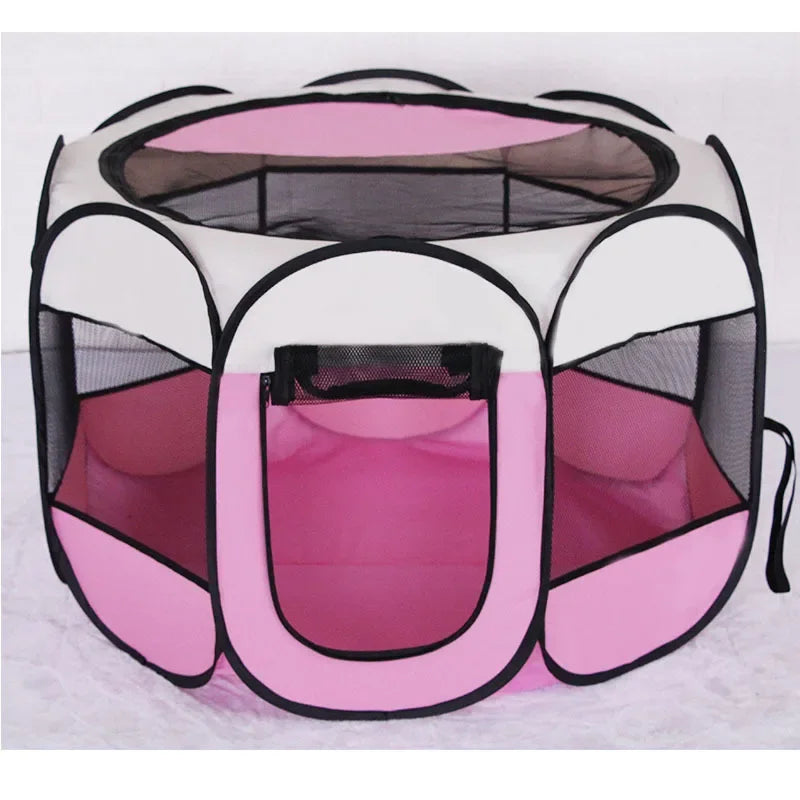 FurFort™ foldable pet tent and playpen in a portable design for dogs and cats, set up outdoors.