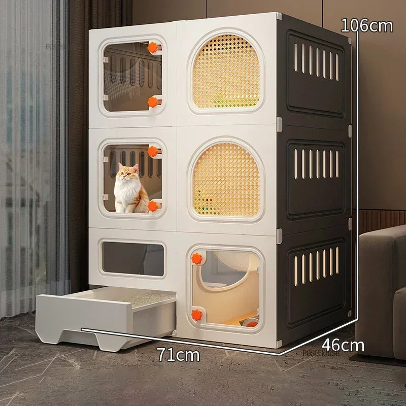 LitterLuxe™ Cat Home – Minimalist Indoor Villa with Built-In Litter Box & Pet Cage Comfort