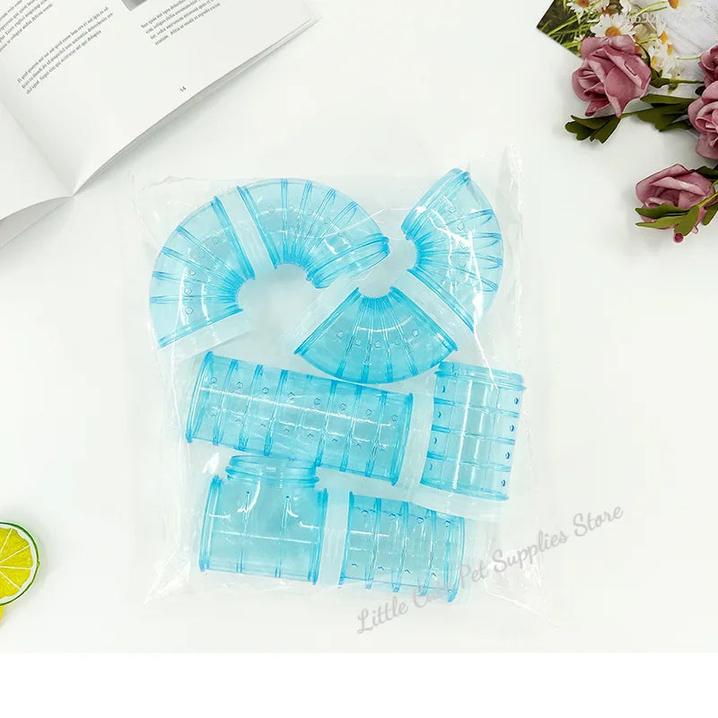 Transparent DIY racing runway for hamsters by Petivo, showcasing a circular track design with vibrant colors and playful elements.
