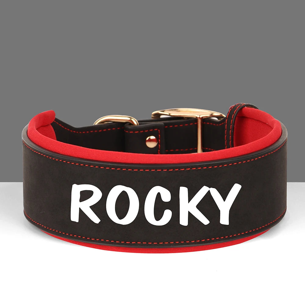 LuxePaws™ Custom Dog Collar – Wide PU Leather Personalized Collar with Name Tag for All Dog Sizes
