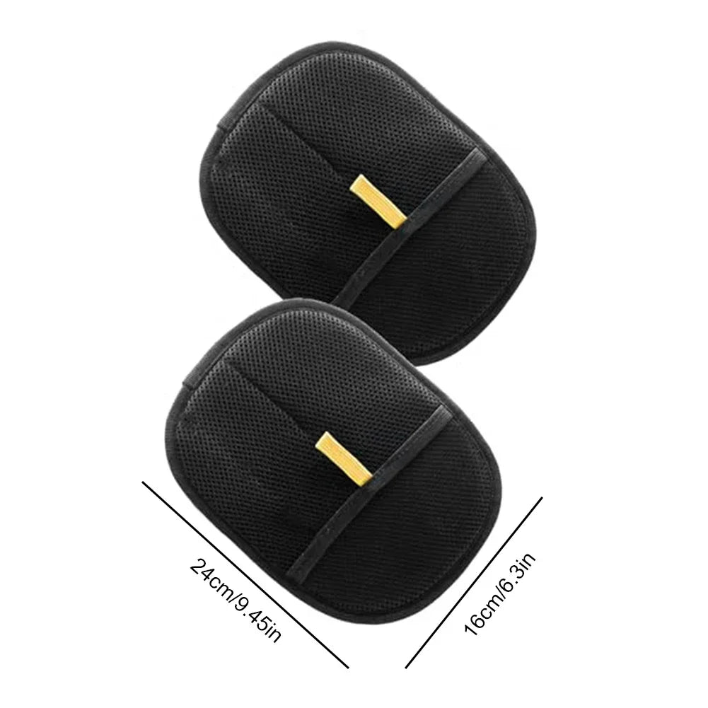 Pair of black mesh pet grooming gloves with hand straps, 24cm by 16cm, for dogs and cats