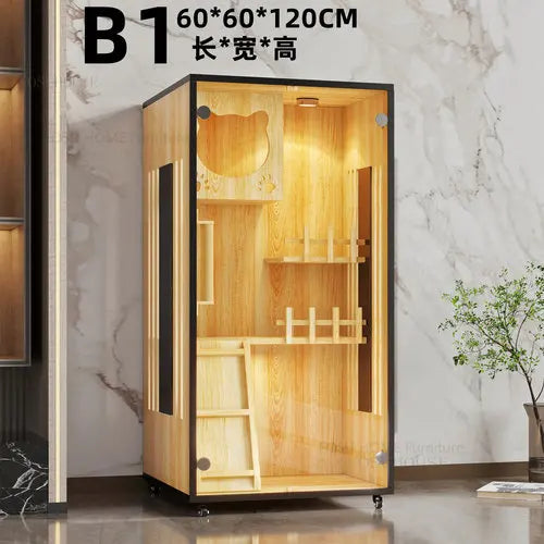 RoyalPaws™ Luxury Cat Villa – Solid Wood Oversized Indoor Cat House with Waterproof Design & Spacious Multi-Level Comfort